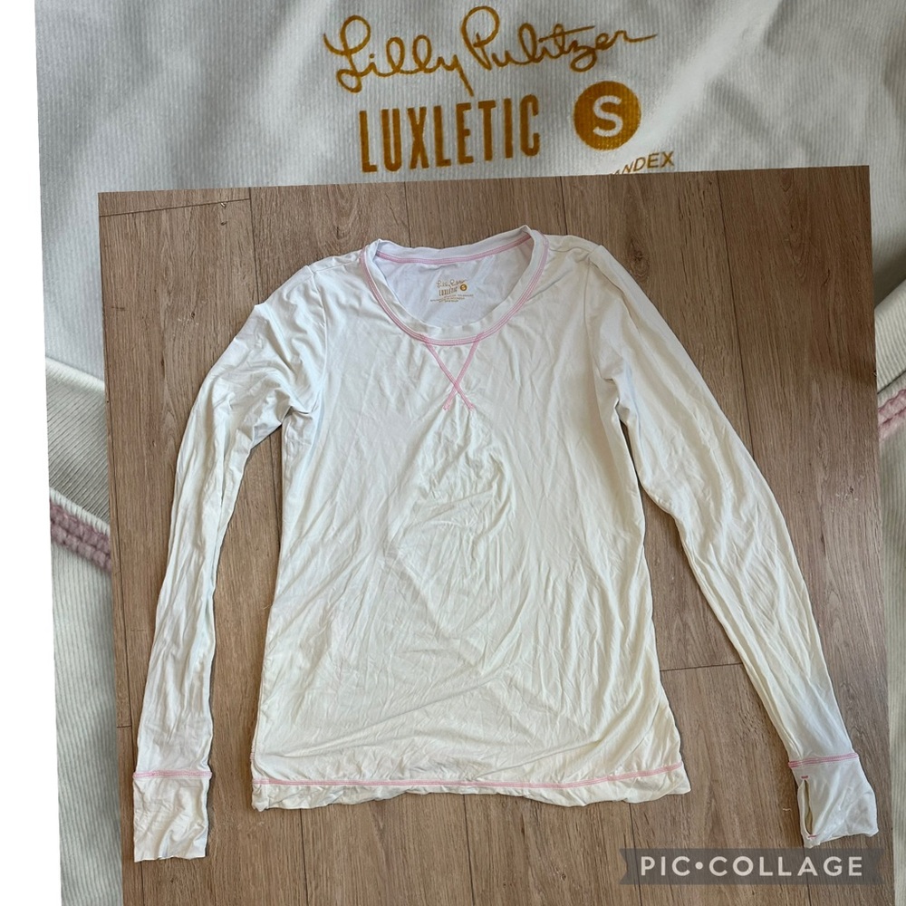 Lilly Pulitzer White Tee with Pink Stitching